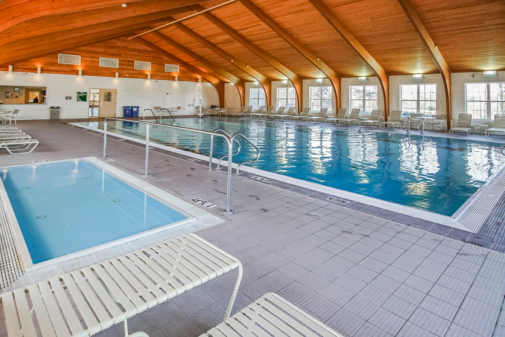 An expansive indoor pool at VRI's Tanglwood Resort in Pennsylvania.